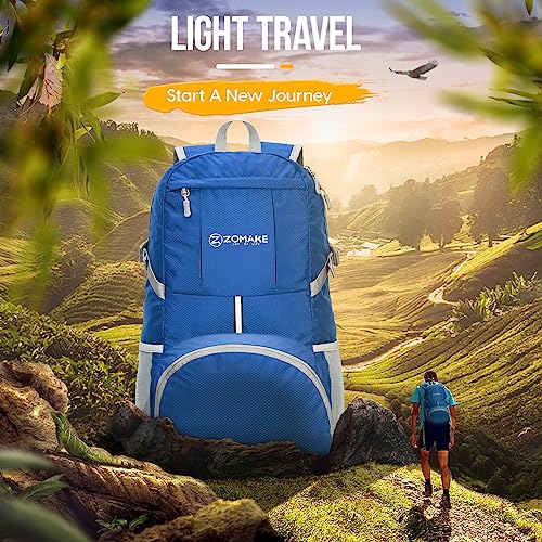 ZOMAKE Lightweight Packable Backpack 35L, Light Foldable Backpacks Water Resistant Collapsible Hiking Bag, Compact Folding Day Pack for Travel Camping(Dark Blue) - color: Dark Blue