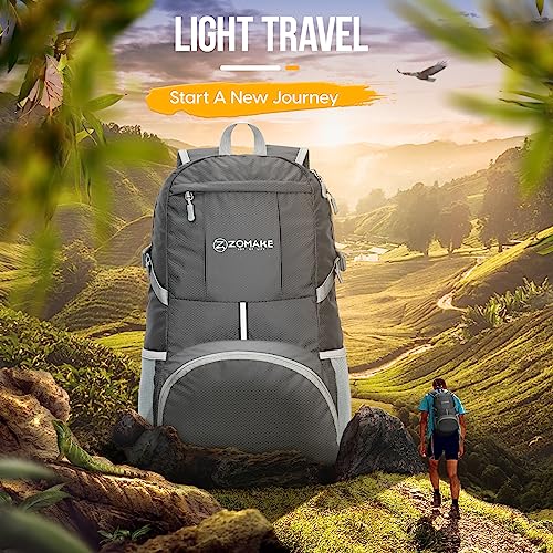 ZOMAKE Lightweight Packable Backpack 35L, Light Foldable Backpacks Water Resistant Collapsible Hiking Bag, Compact Folding Day Pack for Travel Camping(Dimgray) - color: Dimgray