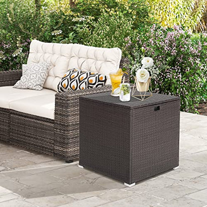 RELAX4LIFE Outdoor Storage Box 72-Gallon - Outside Wicker Storage Bin with Waterproof Zippered Liner, Gas Strut, Package Delivery Boxes for Outside, Accessories, Garden Tools Storage Deck Box