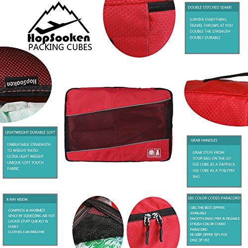 5 Set Packing Cubes for Travel Large Suitcase Luggage Organizer Bags Travel Accessories Vacation 4 Cubes 1 Laundry Pouch Bag - color: Red