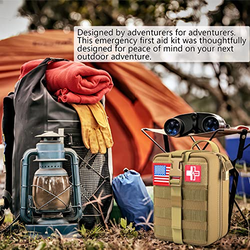 [Upgrade] Survival First Aid Kit Outdoor Molle System with Tactical Gear Set Trauma Kit for Camper Travel Hunting Hiking and Adventures - color: Tan