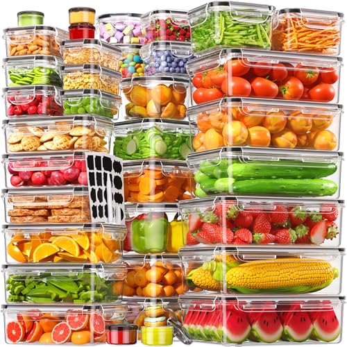 70 PCS Food Storage Containers with Lids Airtight, (35 Lids & 35 Containers) Leak proof Containers Set for Kitchen, Meal Prep, BPA-Free, PVC-Free Plastic, Microwave/Dishwasher Safe, Extra Labels & Pen - color: 70 PCS