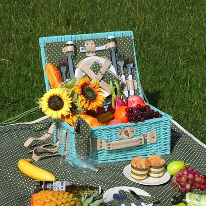 YPshuye Picnic Basket Set for 4 with Waterproof Blanket Mat Insulation Bag Wicker Blue Green Light Hawaiian Tropical Style Gift for Wedding Birthday Summer Camp Outdoor Camping Beach Travel Christmas - color: Green and White Dots