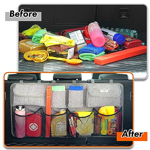 SURDOCA Car Trunk Organizer, LARGE CAPACITY(43 x 19 in) Car Storage Bag with 8 Pockets, 7X Upgraded Trunk Storage Organizer for Car, SUV, Truck, MPV - color: Grey, size: XL-43.3x18.9in