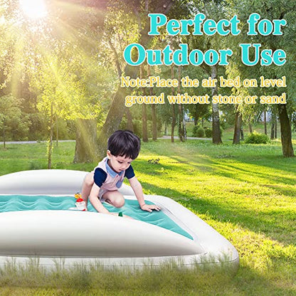 Inflatable Kids Travel Bed Toddler Air Mattress Set,Portable Blow Up Mattress Sleeping Bed Cot with Bed Rails and Electric Pump Ideal for Road Trip - color: Green