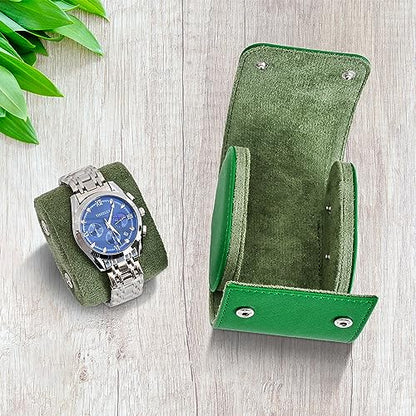 ROSELLE Watch Case for Men and Women with Suede Lining - Watch Roll Travel Case - Storage Organizer and Display (Green Cross-1 Slot) - color: Green-1