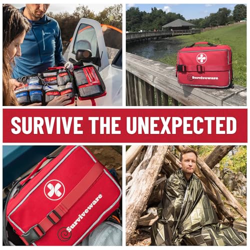 Surviveware 238 Pcs Comprehensive Premium Survival First Aid Kit - Medical Emergency Kit for Travel Camping Gear, Home Essentials & Outdoor Emergencies - Survival Kit - style: Large