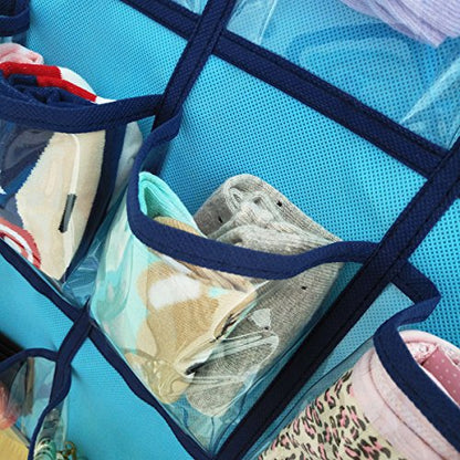 Over Door Hanging Closet Underwear Sock Storage Cell Phone Jewelry Organizer Clear Pockets (BLUE, 36 POCKETS) - color: BLUE