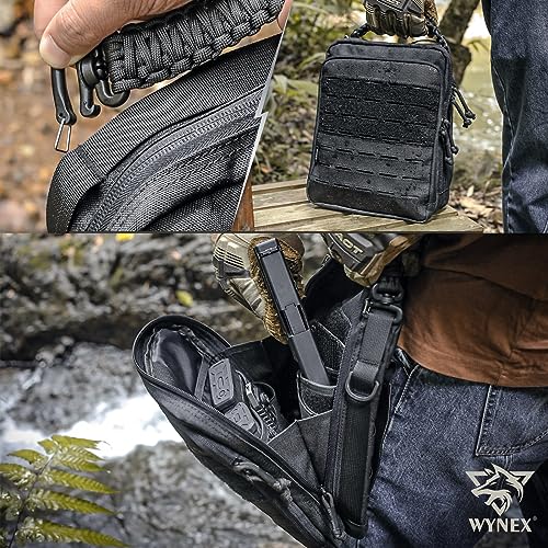 WYNEX Tactical Molle Admin Pouch, Utility EDC Pouch Organizer Modular Tool Pouch of Double Layer Design Medical EMT Attachment Bag Large Capacity with Elastic Webbing Insert Panel - color: Black