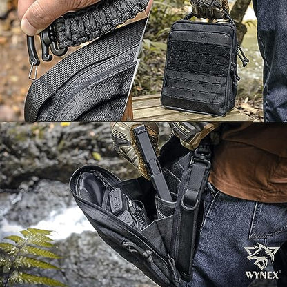 WYNEX Tactical Molle Admin Pouch, Utility EDC Pouch Organizer Modular Tool Pouch of Double Layer Design Medical EMT Attachment Bag Large Capacity with Elastic Webbing Insert Panel - color: Black