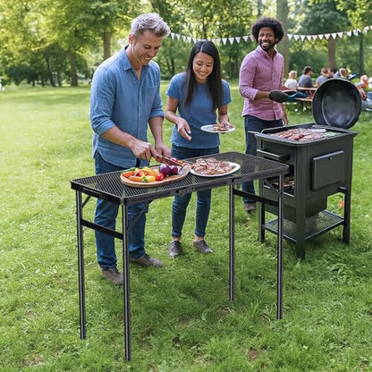 Folding Camping Table, 34.2" x 15.7" Picnic Table with 3 Adjustable Height Max 27.5", Matte Mesh Black Aluminum Folding Table with Handle for Party, Dining, Garden, Patio, Market - style: 3-Fold Mesh Tabletop