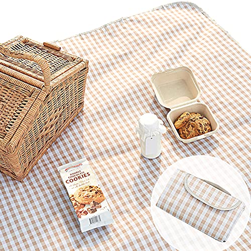 Cute Gingham Picnic Blanket, Waterproof Foldable, in Large 80x60in and Extra Large 80x80in, Portable Compact Beach Blanket, Oversized XL Outdoor Mat (Tan, X-Large) - color: Tan, size: X-Large