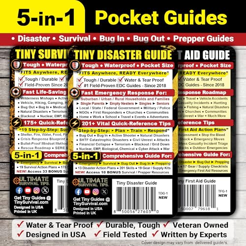 Tiny Survival Guide – Micro EDC Emergency Preparedness Pocket Handbook for Camping, Hiking, Bushcraft, SAS & First Aid – Fits Wallet, Bug Out Bag or Glove Box - style: 1 Survival Guide + 1 Disaster Guide + 1 First Aid Guide