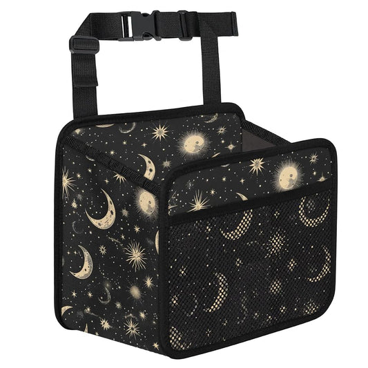 Car Backseat Organizer, PU Leather Back of Seat Car Hanging Organizer with Pockets Leakproof Car Garbage Bag Hanging Car Seat Storage Box Travel Accessories Foldable (Moon & Stars Black) - color: Moon & Stars Black