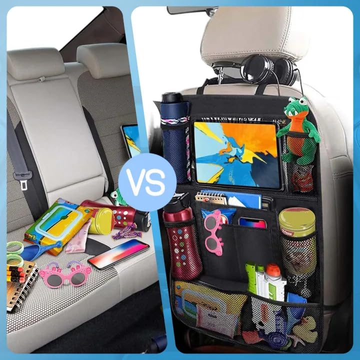 2 PCS Backseat Car Organizer With Clear 10" Tablet Holder And 10 Storage Pockets, Seat Back Protector, Car Organizer Back Seat for Family Road Trip Essentials Travel