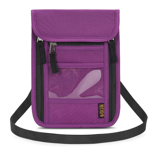 Passport Holder for Travel, Neck Pouch Travel Wallet With RFID Blocking, Waterproof Lightweight Passport Wallet for Women and Men (Purple) - color: Purple