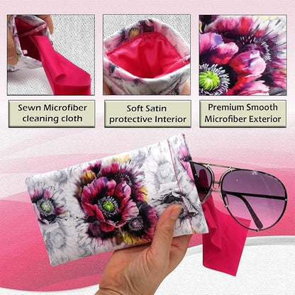 MyEyeglassCase Hard Sunglasses case - Women Glasses Case Holder - Large Durable Eyeglass Case Hard Shell with Pouch & Cloth - color: Z-combo As113 Poppy