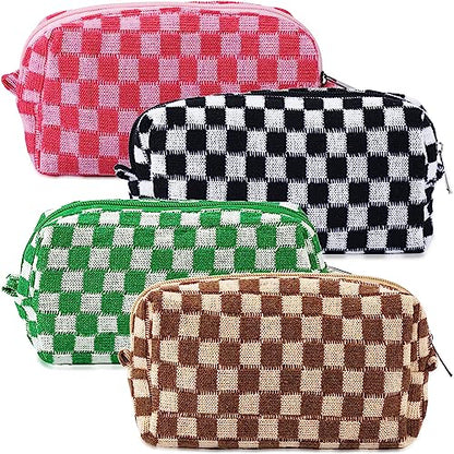 ZLFSRQ 4Pcs Checkered Pencil Case Cute Pencil Pouch for Teens Checkered Makeup Bag Medium Travel Cosmetic Bag Makeup Pouch for Purse Aesthetic Trendy Zipper Toiletry Bags(Green/Black/Pink/Brown) - color: Checkered 4Pcs M Pink/Black/Green/Brown