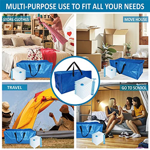 16 Pack Heavy Duty Extra Large Moving Bags with Backpack Straps & Large Vacuum Storage Bags Moving Supply Combo, Moving Totes with Handles & Zippers for Space Saving, Fold Flat, Includes Vacuum Bags