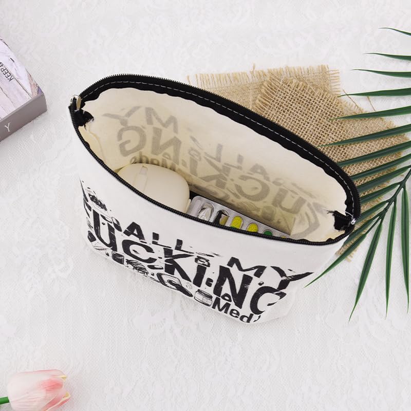 YangQian Funny Medicine Makeup Bag for Travel Purse Medication Bag Organizer for Women Nurse Practitioner Pharmacist Patient Meds Canvas Bags with Zipper - color: All My Fucking Meds Style2