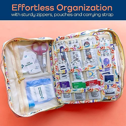 KeepGoing Large Home First Aid Kit for Kids – 270 Pc. for Car, Home, Dorm, & Boat with Latex-Free Bandages – 10 x 7 x 3.5 in. Travel First Aid Kit (Sunny Rainbow) - style: Sunny Rainbow