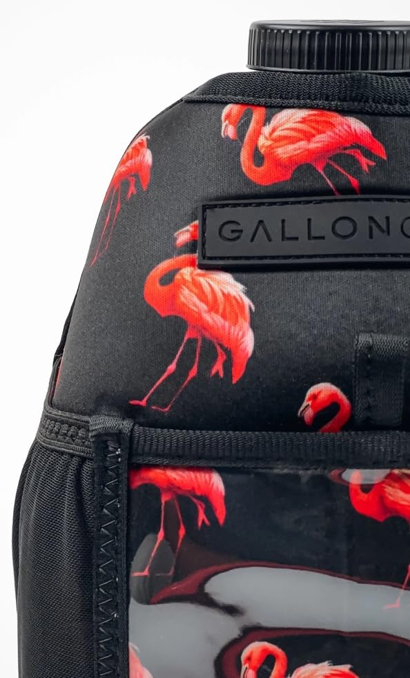 Half-Gallon Fitness Hydration Cover | Neoprene Insulated Cooling & Portable Gym Water Bottle Carrier | CASE with Storage Pockets - color: Flamingo