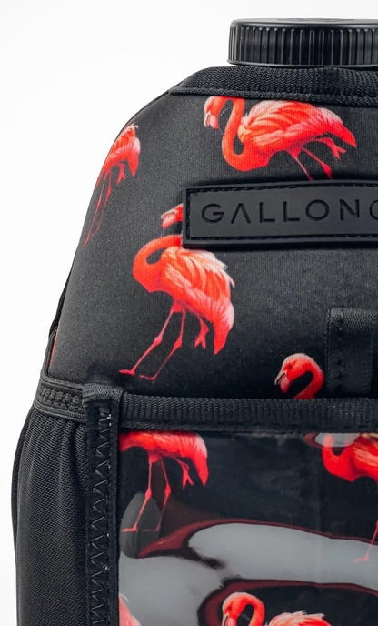 Half-Gallon Fitness Hydration Cover | Neoprene Insulated Cooling & Portable Gym Water Bottle Carrier | CASE with Storage Pockets - color: Flamingo