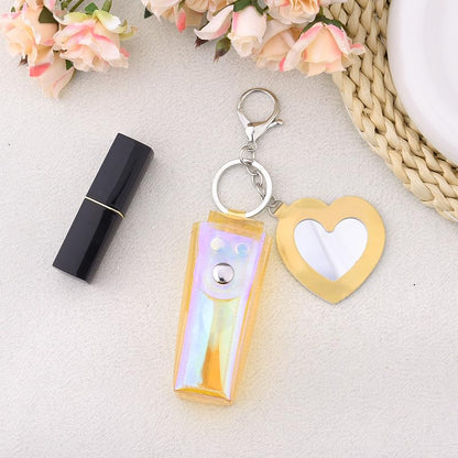 Sisadodo Glitter Lip Oil Holder Key Chains for Woman Lipstick Case with Mirror Lip Balm Keychain for Lipstick Case Keychain - color: Pv Yellow-heart
