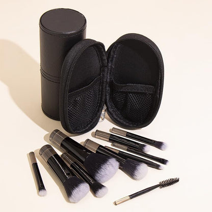 Portable ON THE GO Makeup Brush Set, COSHINE 10pcs Easy-taken Mini Full Complete Function Cosmetic Brushes Kit with Brush Pouch (black) - color: black