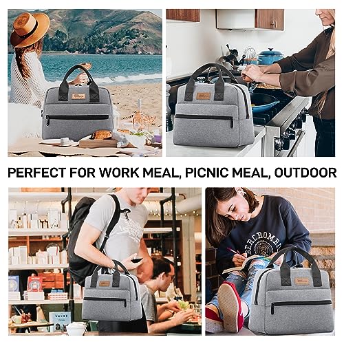HOMESPON Insulated Lunch Bag for Women Men Lunch Box Cooler Lunch Tote for Work Picnic (Grey) - color: Gray