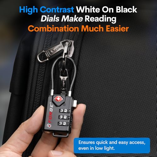 TSA Approved Cable Luggage Locks, Re-settable Combination with Alloy Body - color: Black 4 Pack