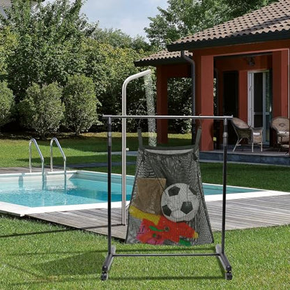 Mesh Side Pouch for Pool Storage Bin,19.7x19.7 in Elastic Hanging Net Mesh Bag,Expandable Organizer Bag with Hooks for Pool, Toy Storage Holder for Pool Accessories,Outdoor Supplies