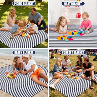 G GOOD GAIN Waterproof Picnic Blanket, 79"x79" Extra Large Beach Mat for 6 to 8 Adults, Machine Washable Outdoor Blanket for Camping, Grass, Park, Camping, Concerts, MiddleNavy - color: Middlenavy