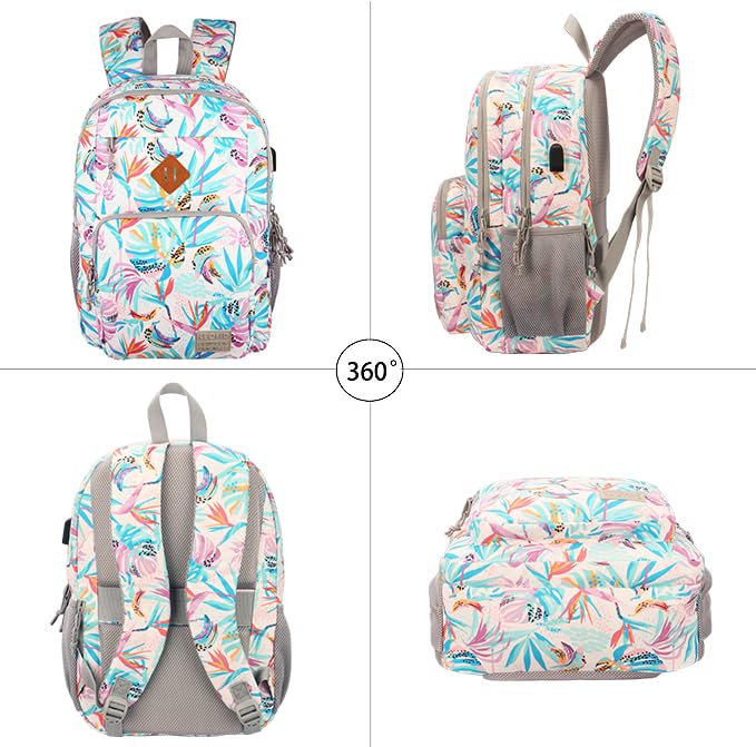 KEOFID Classic Laptop Backpack for Men and Women - Anti-Theft with USB Charging, Water Resistant, 15.6" Laptop Compartment, 1-Year Warranty - color: Leaves, size: 17.3Inches