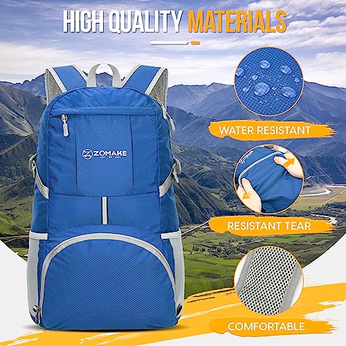 ZOMAKE Lightweight Packable Backpack 35L, Light Foldable Backpacks Water Resistant Collapsible Hiking Bag, Compact Folding Day Pack for Travel Camping(Dark Blue) - color: Dark Blue