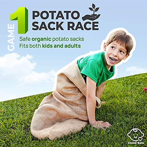 Shop Square Outdoor Field Day Games, Potato Sack Race Bags for Kids and Adults, Egg and Spoon Race, 3 Legged Race Bands - with Storage Bag - size: Pack of 4 (Bundle)
