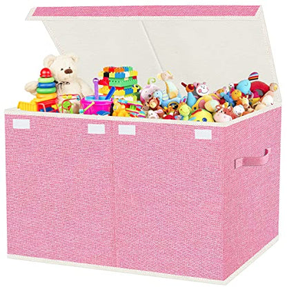 Large Collapsible Toy Storage Box with Lid & Handles - Kids Organizer Chest for Toys, Clothes, Blankets (Pink, Nursery, Playroom, Bedroom)-24.5''×13''×16'' - color: PINK
