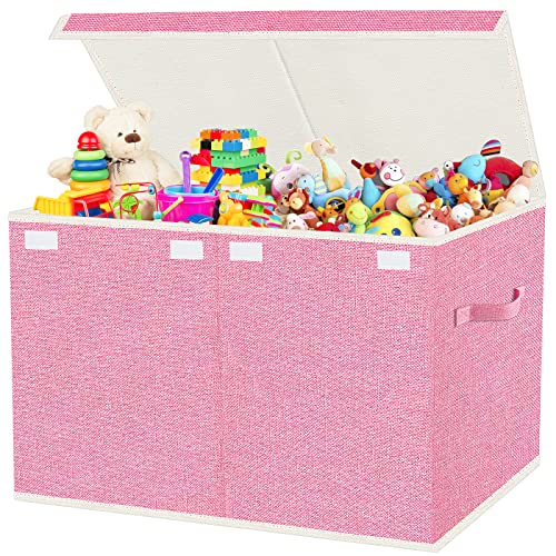 Large Collapsible Toy Storage Box with Lid & Handles - Kids Organizer Chest for Toys, Clothes, Blankets (Pink, Nursery, Playroom, Bedroom)-24.5''×13''×16'' - color: PINK