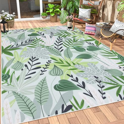 Lahome Leaf Indoor Outdoor Rugs, 6x9ft Non Slip Outdoor Patio Rug for Camping Picnic, Soft Outdoor Area Rug for Balcony Deck Backyard, Washable RV Outdoor Rugs for Living Room Bedroom,Green - color: Green, size: 6'x 9'