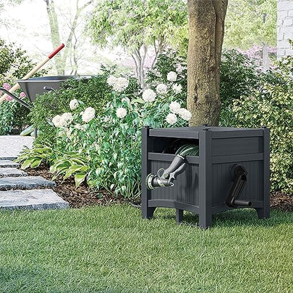 Suncast Garden Hose Hideaway Storage Reel Box, Cyberspace Grey – Resin Outdoor Container, Holds up to 100 Feet of 5/8 Inch Standard Vinyl Water Line – No Assembly Required - size: 100' (Cyberspace)