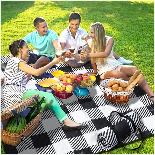 Extra Large Picnic Blankets Portable 80x80 Oversized Waterproof Sandproof Outdoor Beach Blanket Camping Grass Mat Big XL Compact Lawn Park Rug Summer Camper Essential Couple Family Teen Play Gifts - color: Black
