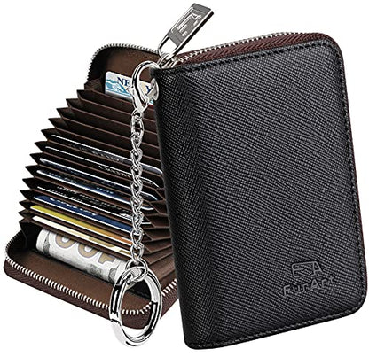 FurArt Zipper Wallet Women, RFID Blocking Credit Card Wallet, Business Card Holder, Compact Size KeyChain Wallet - color: Black