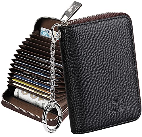FurArt Zipper Wallet Women, RFID Blocking Credit Card Wallet, Business Card Holder, Compact Size KeyChain Wallet - color: Black