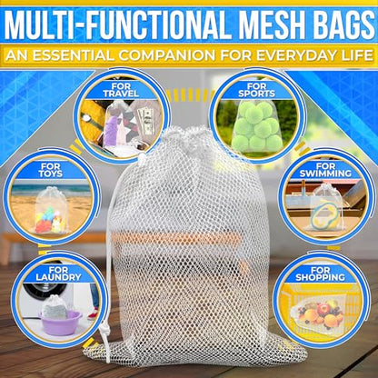 5 PCs Mesh Laundry Bags Drawstring – Small Mesh Bag White 11.8 x 7.48" – Multipurpose Nylon Net Bags with Tight Closure for Storing Balls, Clothes, Sports Gear at Gym, Beach, Laundry, & Travel Use - style: 5Pcs, White, S size
