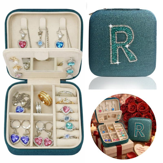 Mothers Day Gift Travel Jewelry Case for Women, Large Jewelry Organizer with Straps, Secure Storage, Better Organization, Gift for Bridesmaid, Daughter, Granddaughter - color: Emerald Grn R