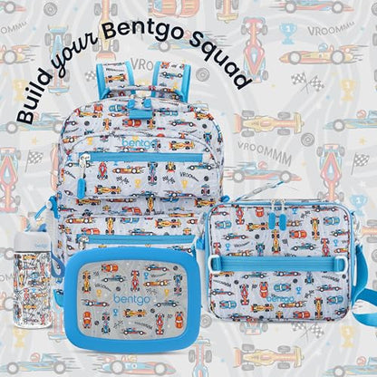 Bentgo Kids Prints Lunch Bag - Double-Insulated, Reusable, for Kids 3+, Adjustable Strap; Holds Lunch Box/Water Bottle/Snacks; Easy-Clean, Water-Resistant, Pockets (NEW Race Cars) - color: Race Cars