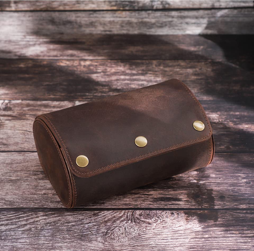 Personalized Custom Name Watch Case Roll Organizer, Luxury Genuine Leather Travel 2-Watches Case For Watch and Bracelet (04 Coffee) - color: 04 Coffee