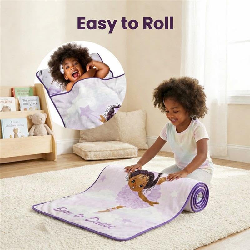 EVERYDAY KIDS Toddler Nap Mat with Removable Pillow - Born to Dance African American Ballerina - Carry Handle with Straps Closure, Rollup Design for Preschool, Daycare, Sleeping Bag - Ages 2-6 Years - color: Born to Dance African American Ballerina
