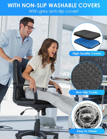 WISIMMALL Gel Seat Cushion Portable Travel Cushions, 16.5" x 12" Large Size Super Thick Foldable Chair Seat Cushion Lightweight for Car Office Chair Wheelchair, Pressure Sores Tailbone Pain Relief - size: L-Black