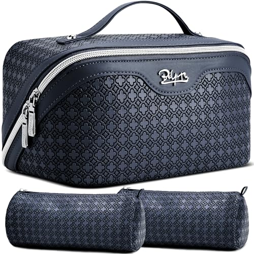 BOYATU Travel Makeup Bag for Women: Four Leaf Clover Large Capacity 3 Pcs Set Cosmetic Bags - Waterproof 50% Extra Space for Toiletry Organizer - Travel Essentials for Fortunate (08 Blue) - color: 08 Blue